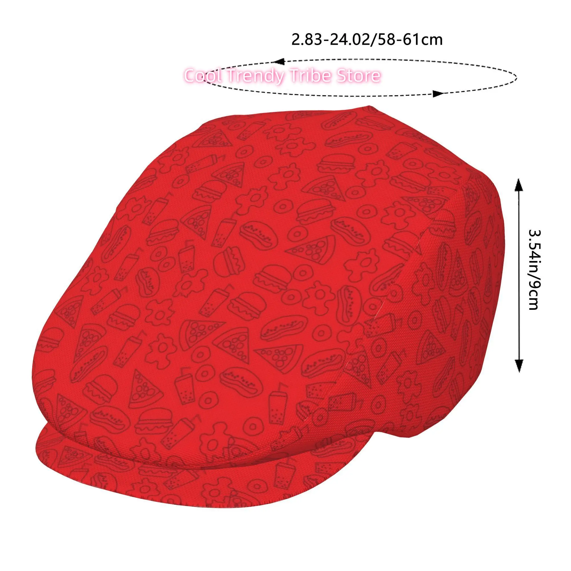 1pc Red Fast Food Banquet All-over printed beret,  newsboy cap, unisex, a must-have fashion accessory for outdoor leisure activi