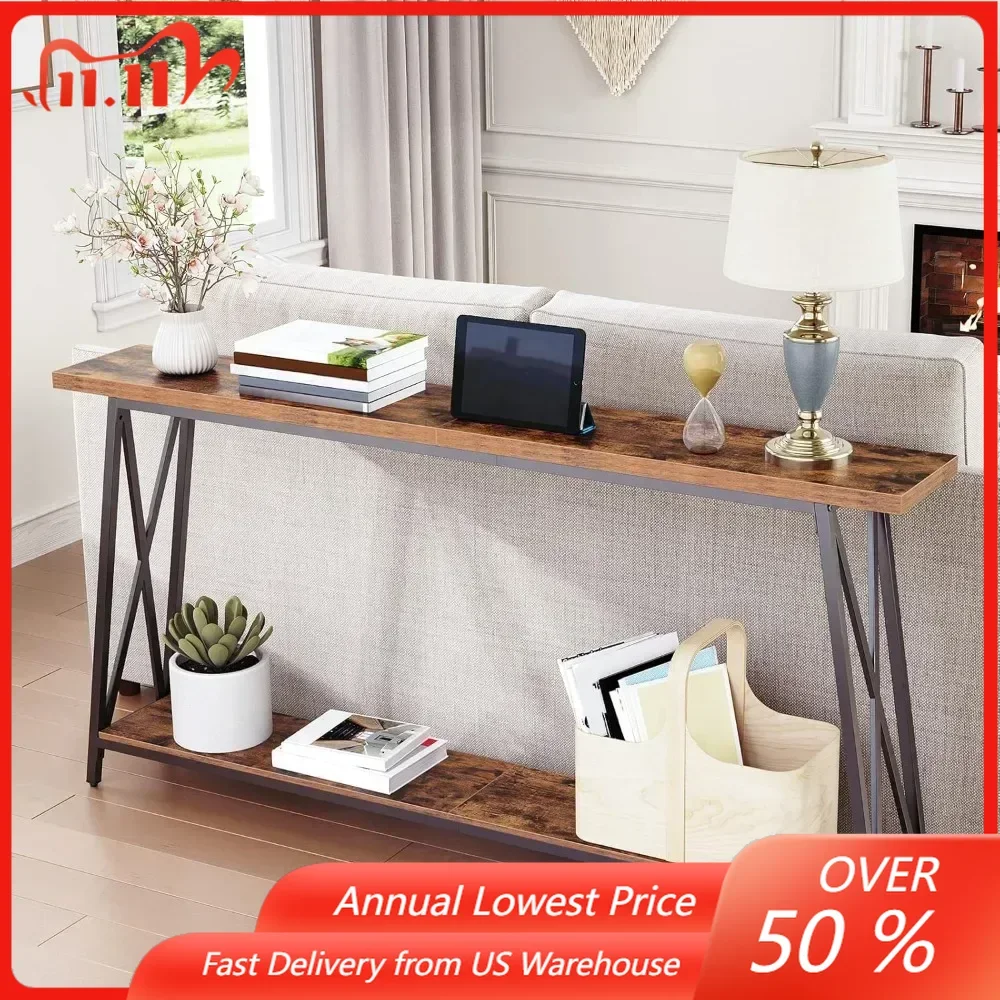 

Console Table, 63" Industrial Entryway Table, Extra Long Sofa Table Behind Couch, X-Shaped Support, for Entryway, Hallway