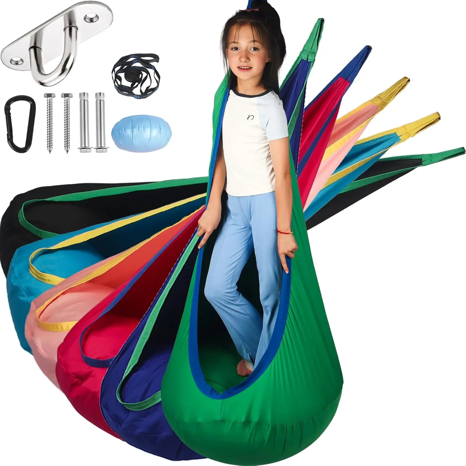 

Sensory Pod Swing Hanging Seat for Indoor and Outdoor Use, Load Capacity 300 lbs, Green