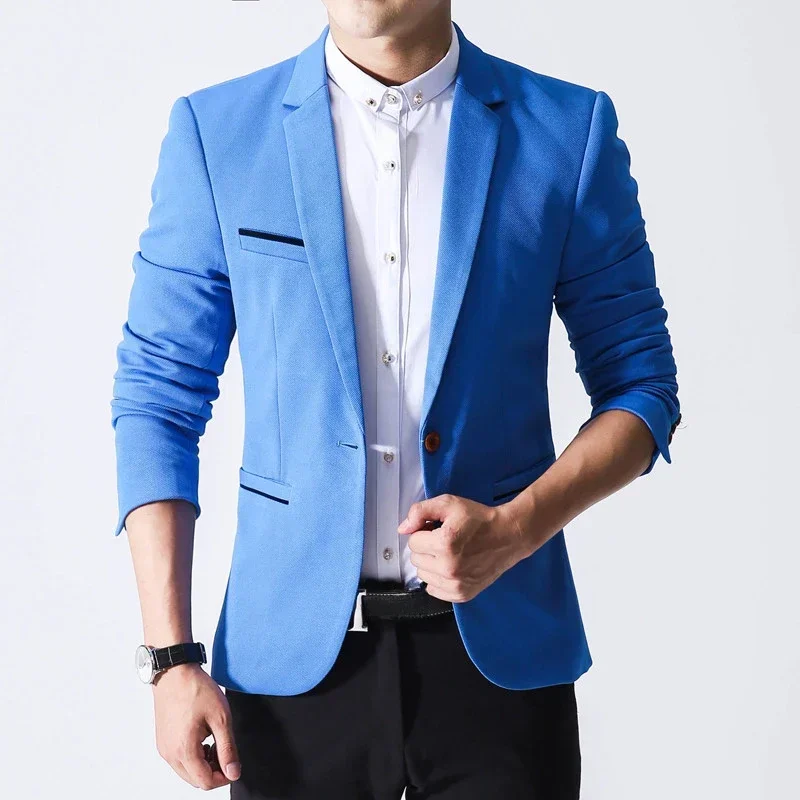 

Single Breasted Men's Suit Jackets Coat Short Cropped Male Blazer Blue Vintage Fashionable Classic New in Spring Clothes Casual