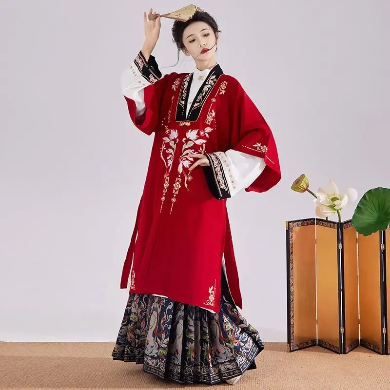 Winter Ming Dynasty Hanfu Dress Thicker Coats for Women Original Ma Mian Skirts Christmas New Year Costume Chinese Ancient Tradi