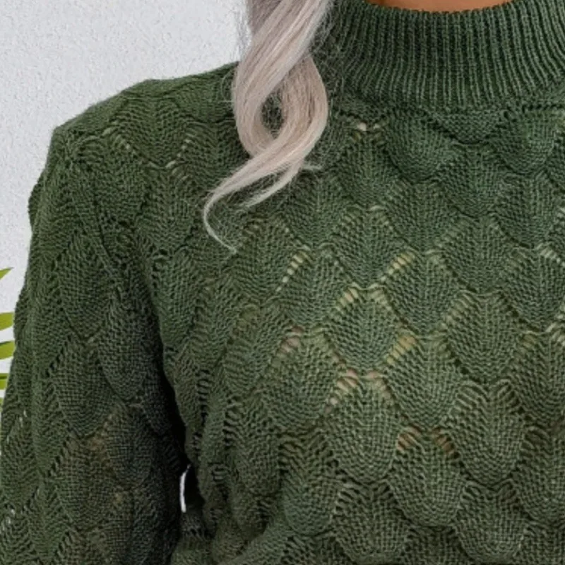 

Sexy Hollow-out Fish Scale Knit Pullover Sweater Women Autumn Winter Long Sleeve Cropped Top Female Solid Color Knitted Sweaters