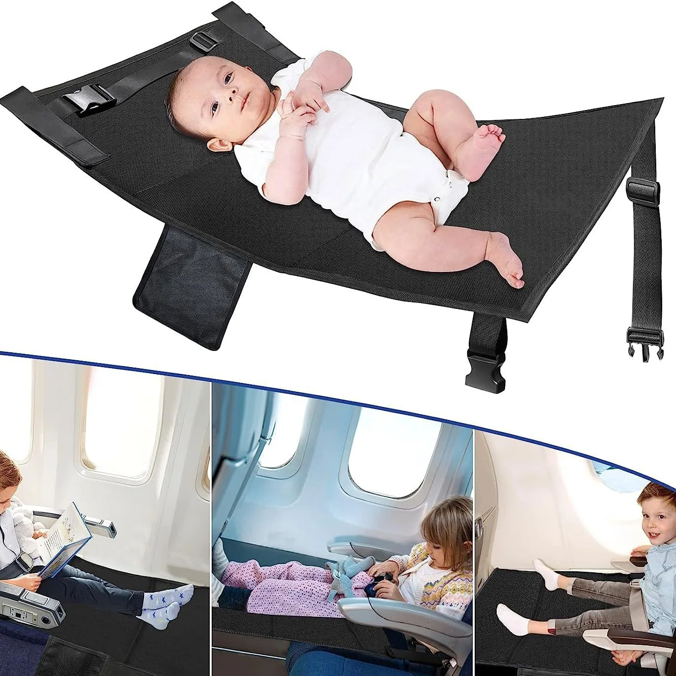 Kids Travel Airplane Bed Baby Pedals Bed Portable Travel Foot Rest Hammock Kids Bed Airplane Seat Extender Leg Rest For Kids，Zr