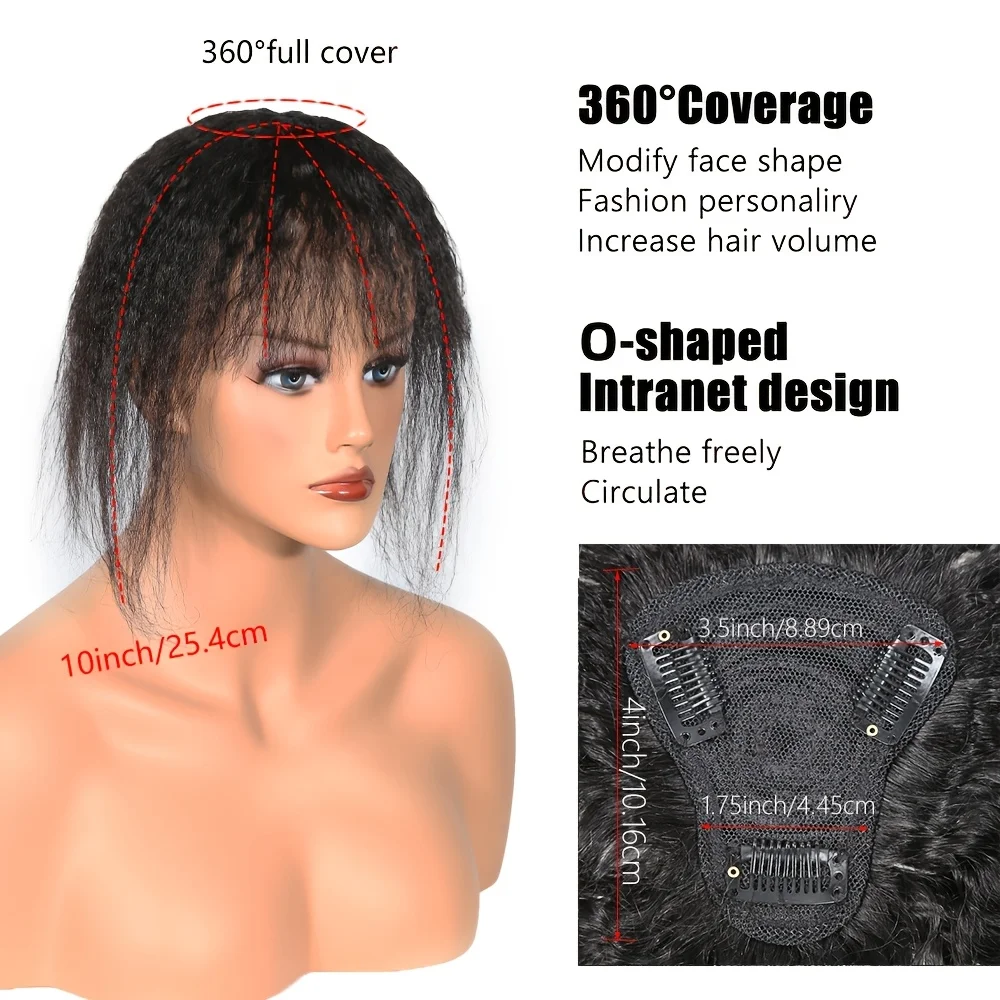Kinky reta topper cabelo com franja pedaço de cabelo clipes invisíveis em peças de peruca extensões de peruca feminina, design intranet em forma de t