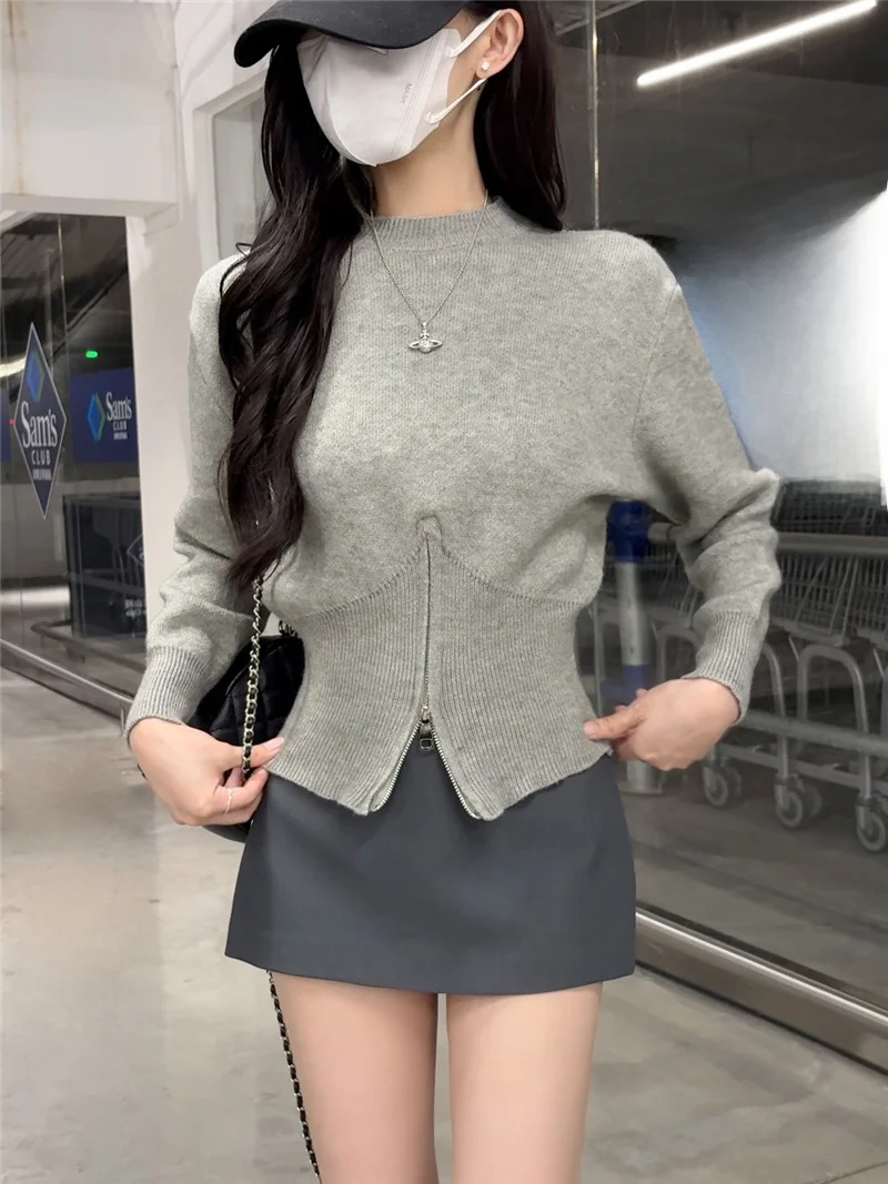 

ay Long Sve Knitted Sweater round Ne Women's Slim Fit ort Sle Zipper Casual Faion Autumn Winter High End Feeling