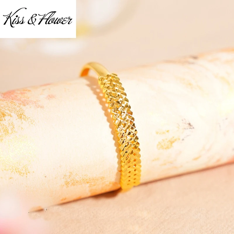 

KISS&FLOWER Gold Shiny Bracelets Bangles For Women Wedding Party Birthday Christmas Bride Mother Girlfriend Ladies Gift BR347