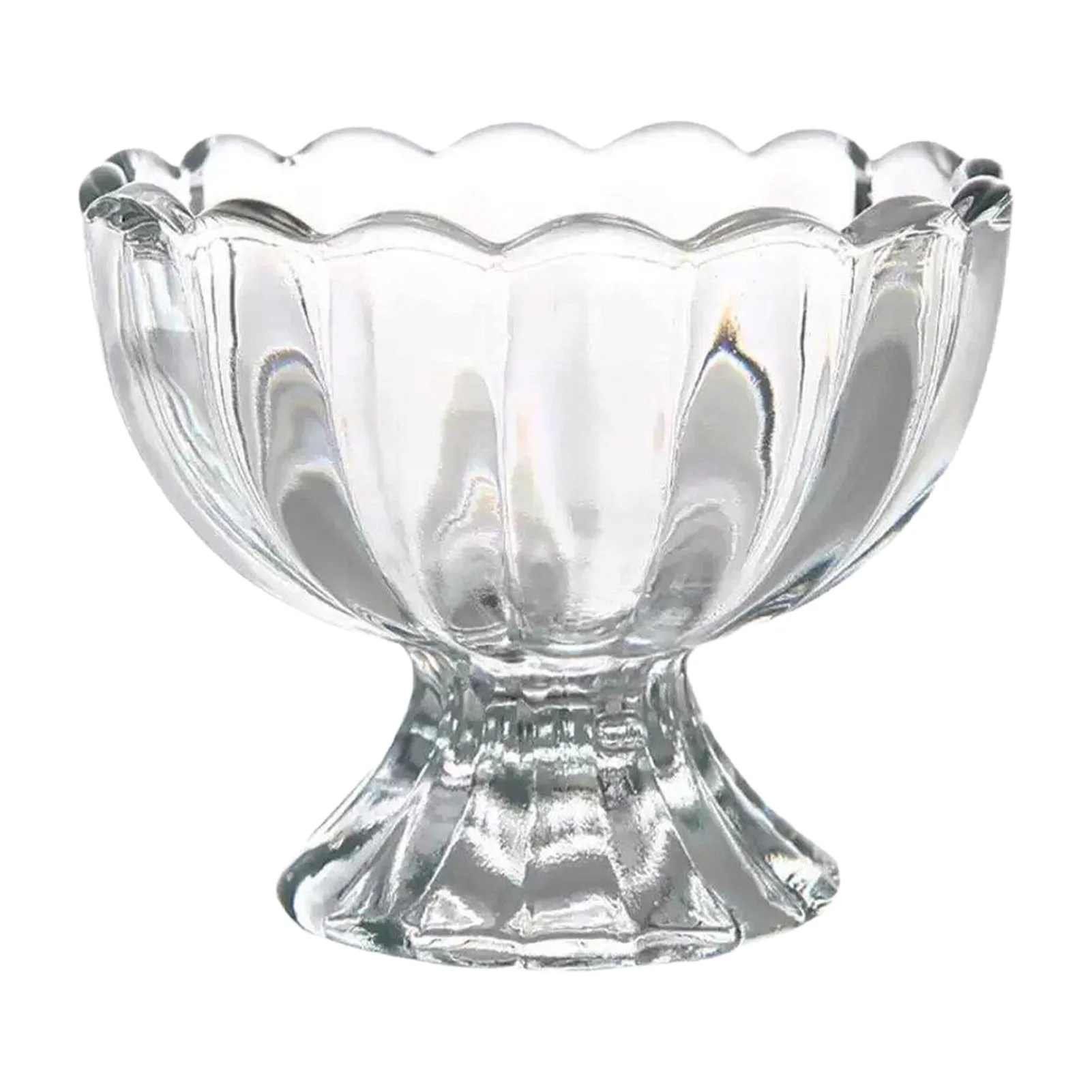 High-Borosilicate Glass Dessert Bowl With Ripple Edge Design 300ml For Ice Cream Yogurt Pudding