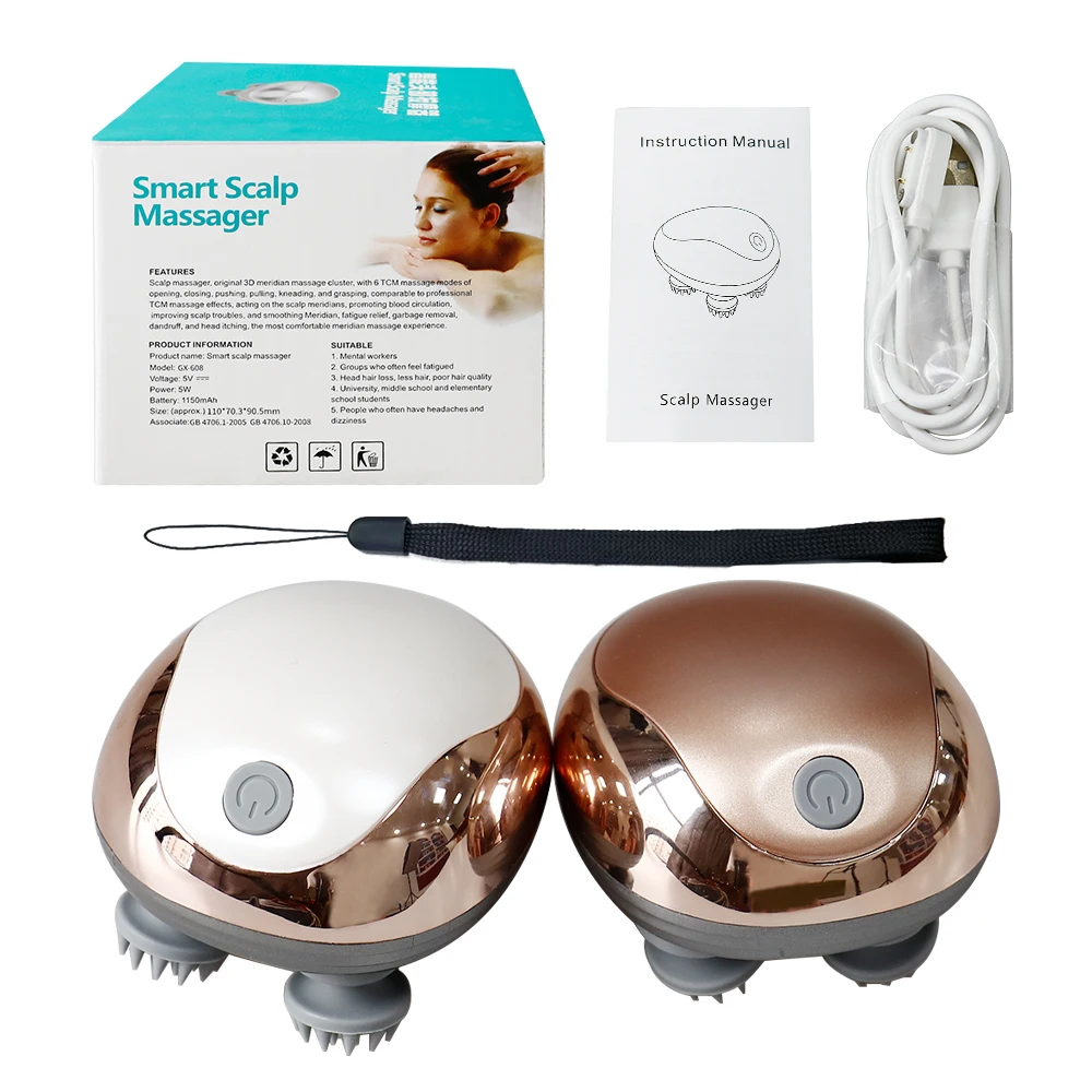 Electric Head Massager Adjustable Speed Portable Scalp Vibration Massage Device Silicone Deep Kneading Massage Head Hair Soft