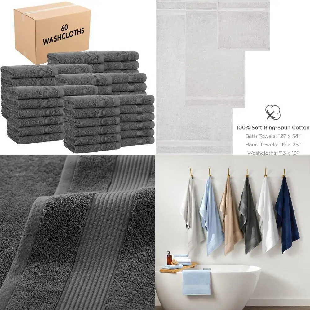 

Супермягкие мочалки из 100% хлопка, 12 шт. в упаковке, 600 GSM, быстросохнущие впитывающие, роскошные полотенца для лица и тела