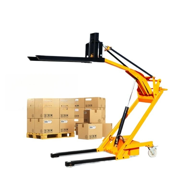 Portable crank arm lift truck, forklift Small electric hydraulic household hand push stacker Easy loading and unloading