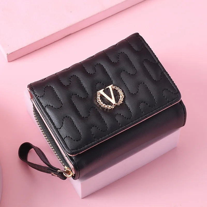 Lady Purse Short Wallet Women Clutch Money Bags V letter Patter Female Coin Purses Cards ID Holder Zipper Wallets Wristlet Bag