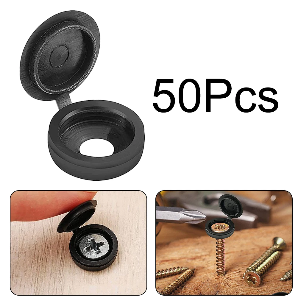 50PCS Hinged Screw Cover Black Plastic Clips/Rivets/Fastener Car Interior Replacement Hinged Plastic Clips Screw Fold Cover 4mm