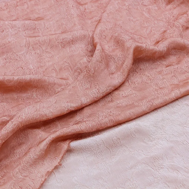 Pink cashew flower jacquard elastic silk crepe fabric with natural mottled dirty dyeing and cold