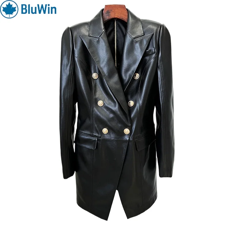 

URBANCHIC 2025 Celebrity Style Faux Leather Double Breasted Blazer Dress – Slim Fit Bodycon Mini Coat Dress for Women