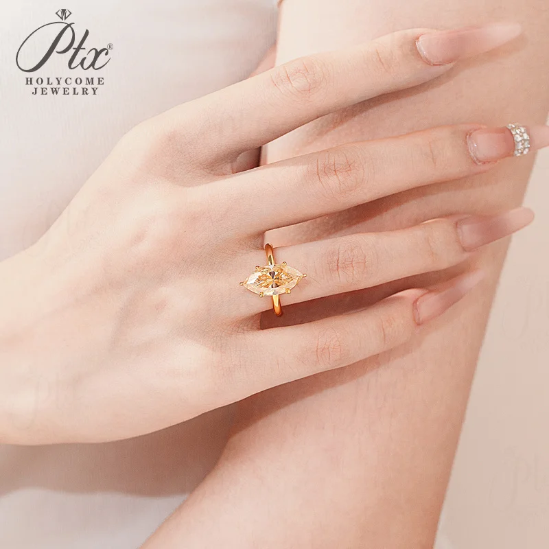 4ct Marquise-Schliff Ring Moissanit Champagnerfarben 925 Sterling Silber Hochzeit Ewige und Romantische Liebesband Holycome Schmuck – Detail 15