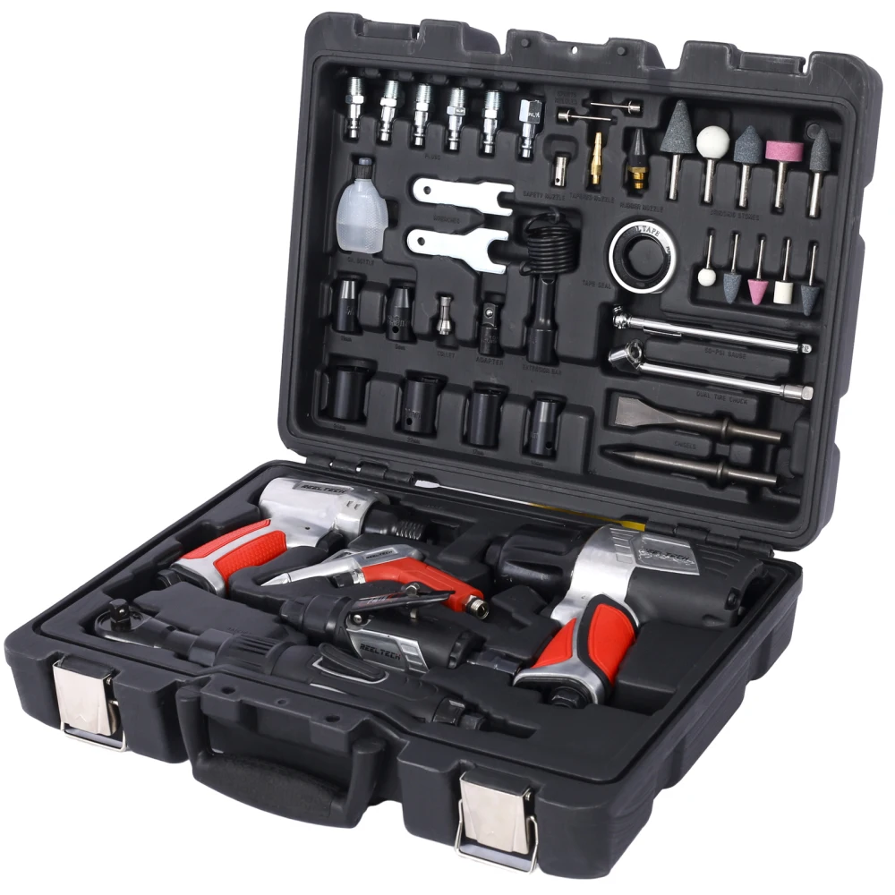 Kit di accessori per utensili ad aria professionale da 44 pezzi-chiave a percussione, cricchetto ad aria, smerigliatrice, pistola a soffiaggio, martello pneumatico, doppio mandrino ad aria, manometro per pneumatici