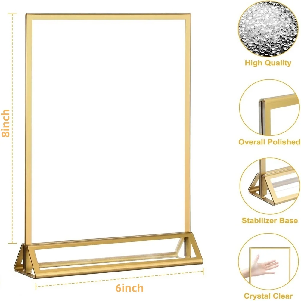 Pack of 6 6x8 Gold Picture Frame Double-Sided Acrylic Sign Holders for Wedding Table Numbers Menu Boards 6x8 Photo Frame