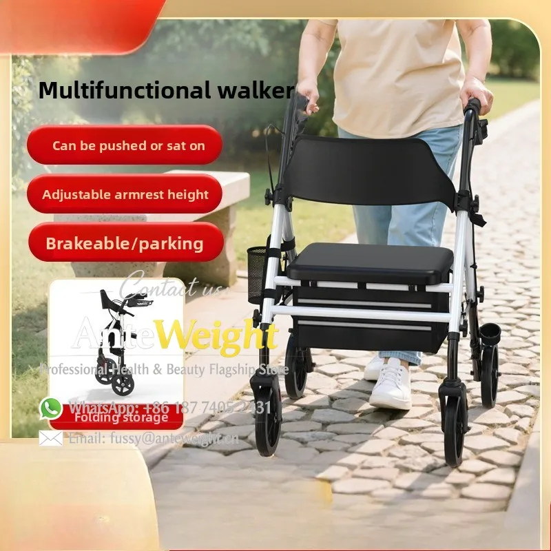 Lightweight Foldable 4-Wheel Walker for Shopping, for Elderly & Pregnant | Multi-Function Mobility & Grocery Cart