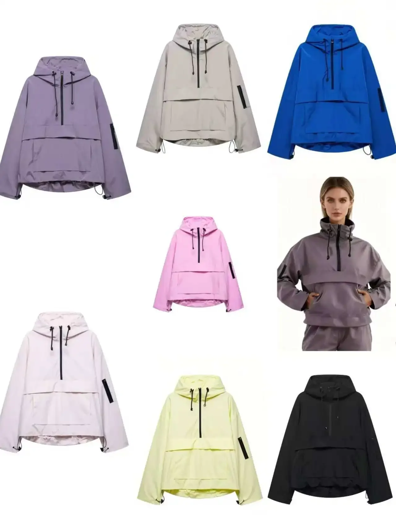 New Fashion Women Autumn Winter Solid Color Half Zip Long Sleeve Sweatshirt Pullover Women Leisure Loose Fit Hooded Sweatshirt