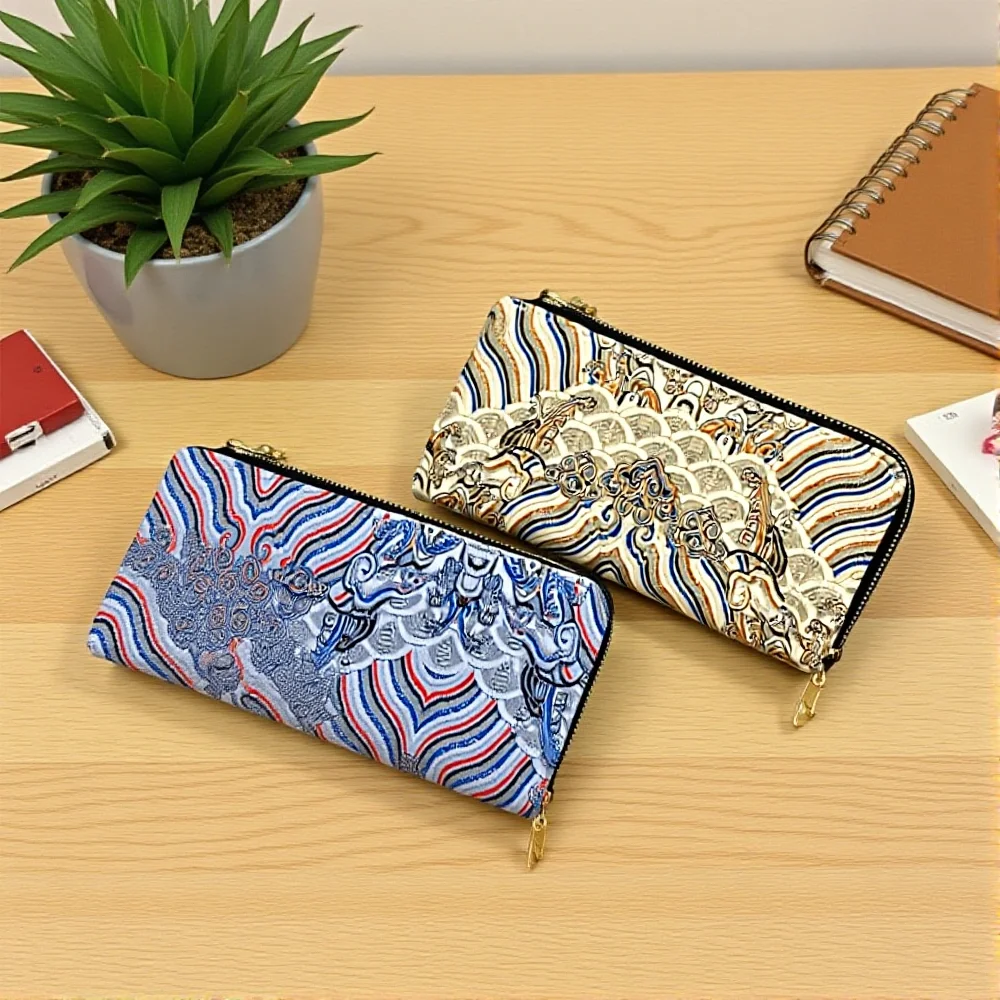 حقيبة يد بتصميم نمط، محفظة قديمة واسعة، محفظة متعددة البطاقات، محفظة طويلة للعمل اليومي في الحفلات، محفظة طويلة كلاسيكية