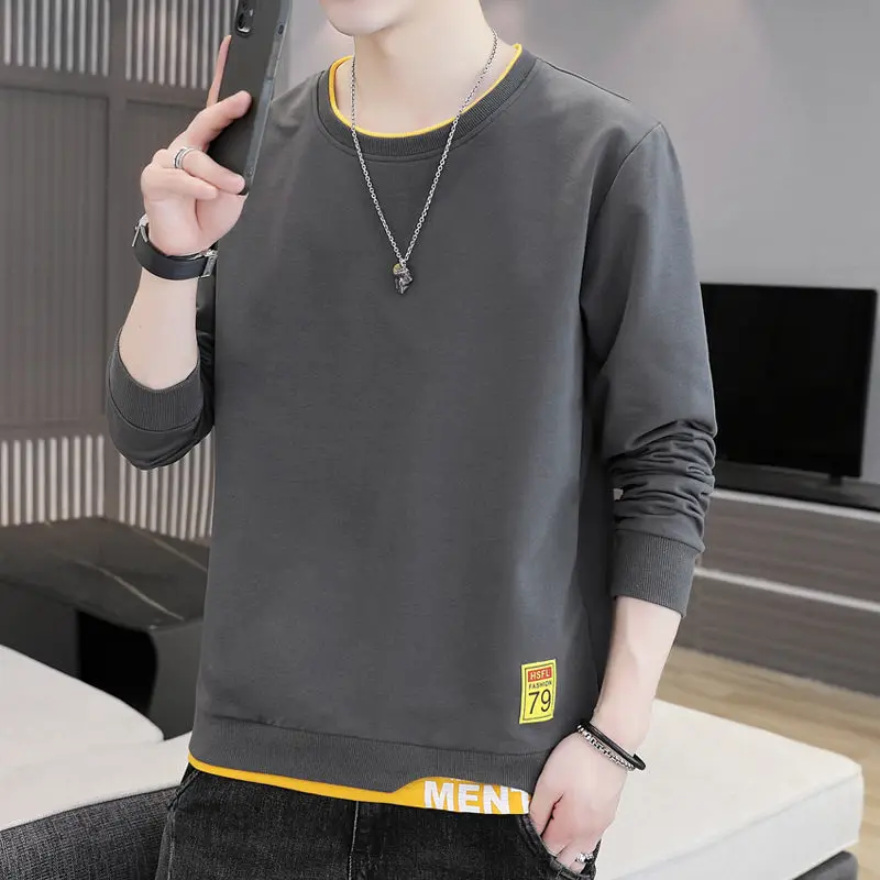 2023 Spring New Sweater Men Long-sleeved Trend Round Neck Loose Top Bottoming Shirt Men's Outer Wear T-shirt Boutique Clothing