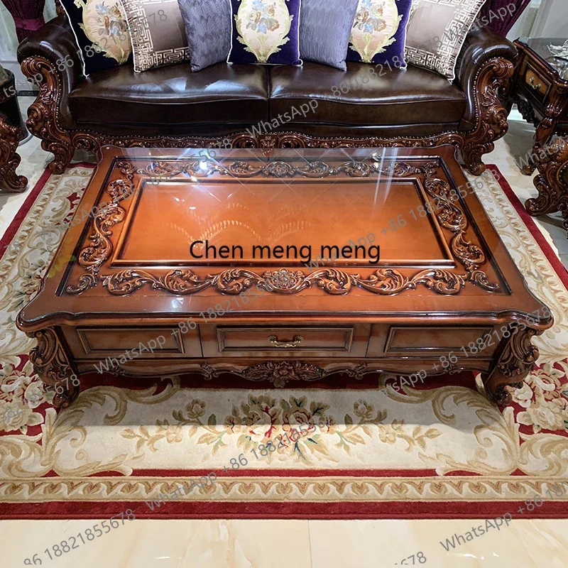 

z10American style wood coffee table with drawer luxury large countertop engraved baking paint beside table for living room Exqui