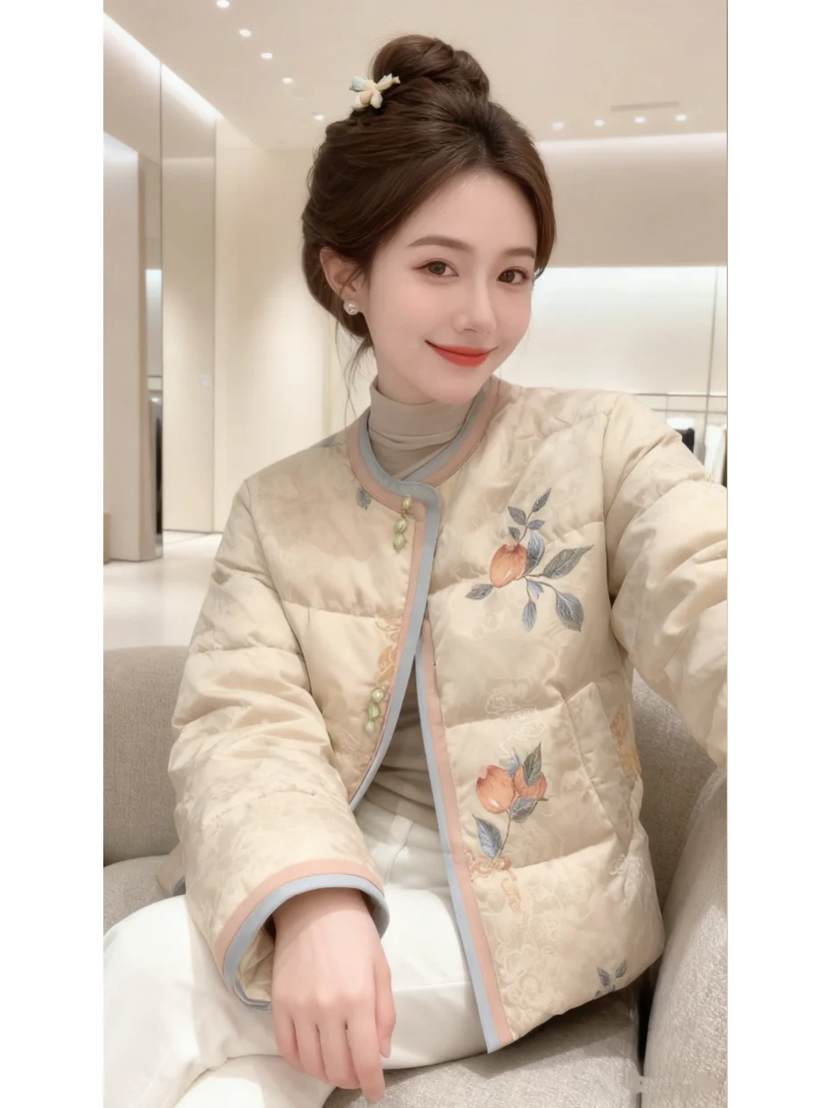 

Модная ретро-куртка из хлопка для женщин с принтом, новая зимняя модель в корейском стиле, свободный крой, комфортная и теплая верхняя одежда