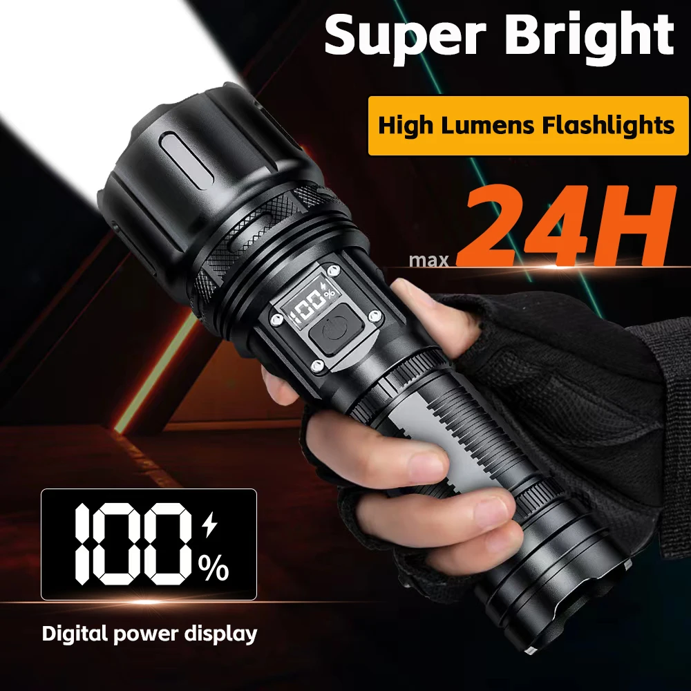 Rechargeable Flashlights High Lumens, LED ST190 Super Bright Tactical Flashlight Powerful 4 Modes, Ultra-Long Beam Zoomable