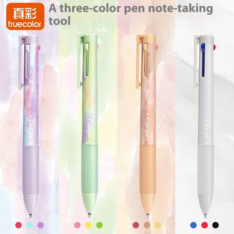 3 in 1 Multifunctional Pen 0.5mm Tri-color Fast-drying Ballpoint Pen 1s Color Switching Efficient Study Office All-around Tools