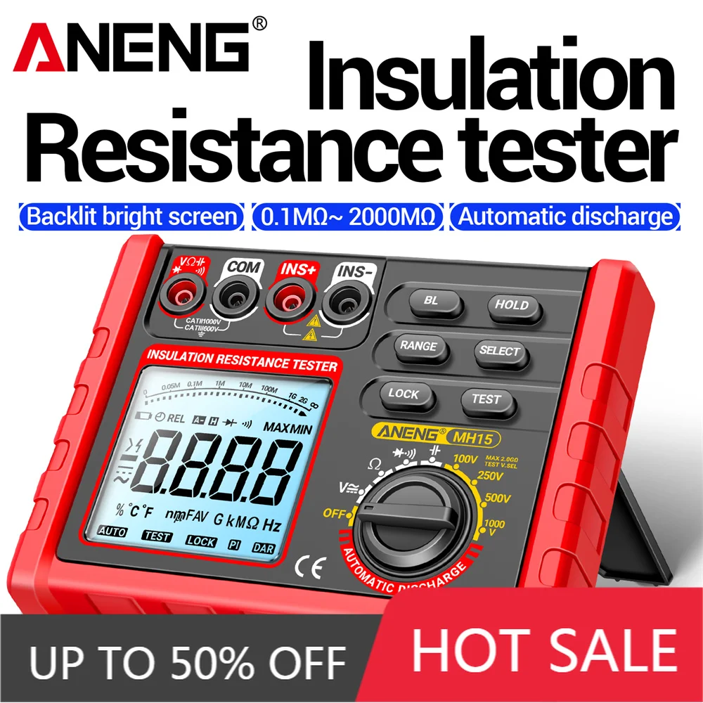 

ANENG MH15 Digital Insulation Resistance Multimeter Tester AC/DC Voltage Diode Buzzer 6000 Counts Megohmmeter Electrician Tools