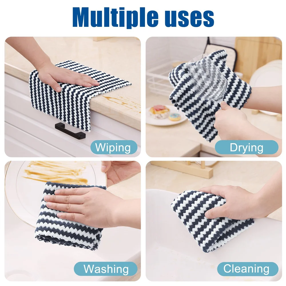 Homaxy 12pcs Kitchen Cloths Ultra Soft Cleaning Towels Fast Drying Microfiber Absorbent Cleaning Cloth Coral Velvet Wave Towel ﻿