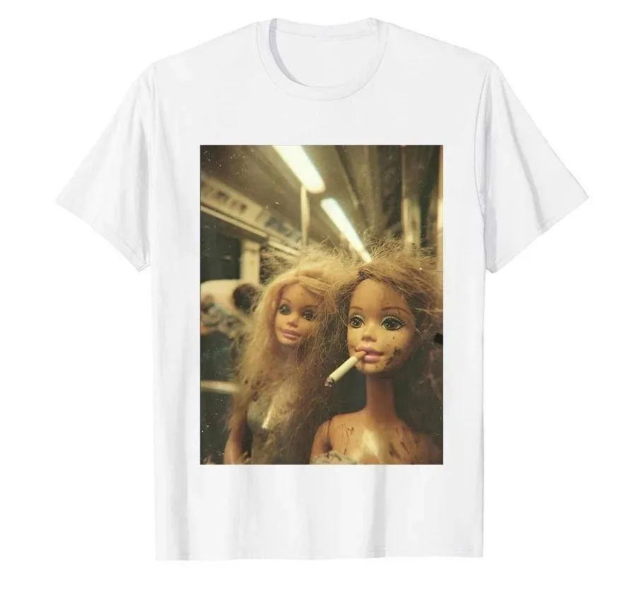 Y2k Gift Funny Disgusting Doll Face Meme Smoking Y2K Sarcastic T-shirt Print T Shirts Casual Loose Short Sleeve Unisex