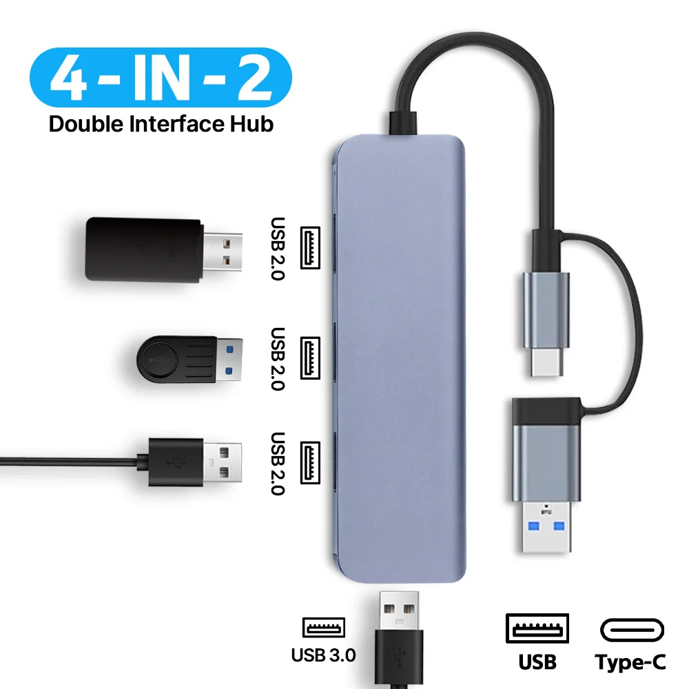 

4 in 2 USB C HUB Type-c Splitter USB 3.0 Concentrator Docking Multiport Adapter Data Transmission Expander For Laptop PC