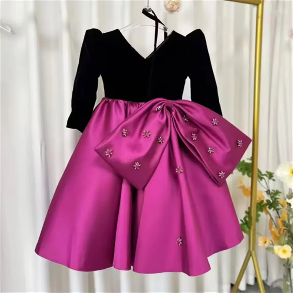 

Customized Elegant Flower Girl Wedding Dress Appliques with Big Bow Kids Birthday Gift Party Princess Festival Banquet Gown