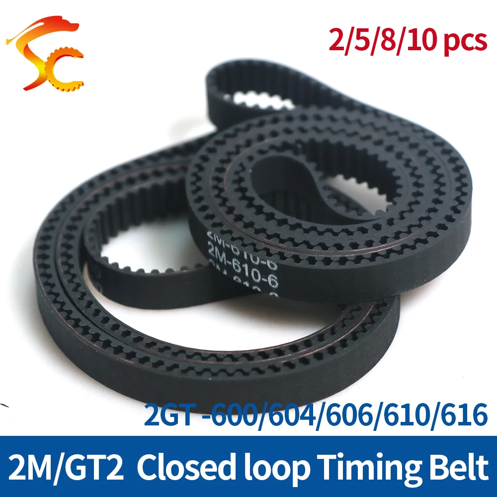 3D printers 2M/GT2 Timing Belt Length 600/604/606/610/616mm Width 9/10/12/15mm Closed Loop Synchronous Belts