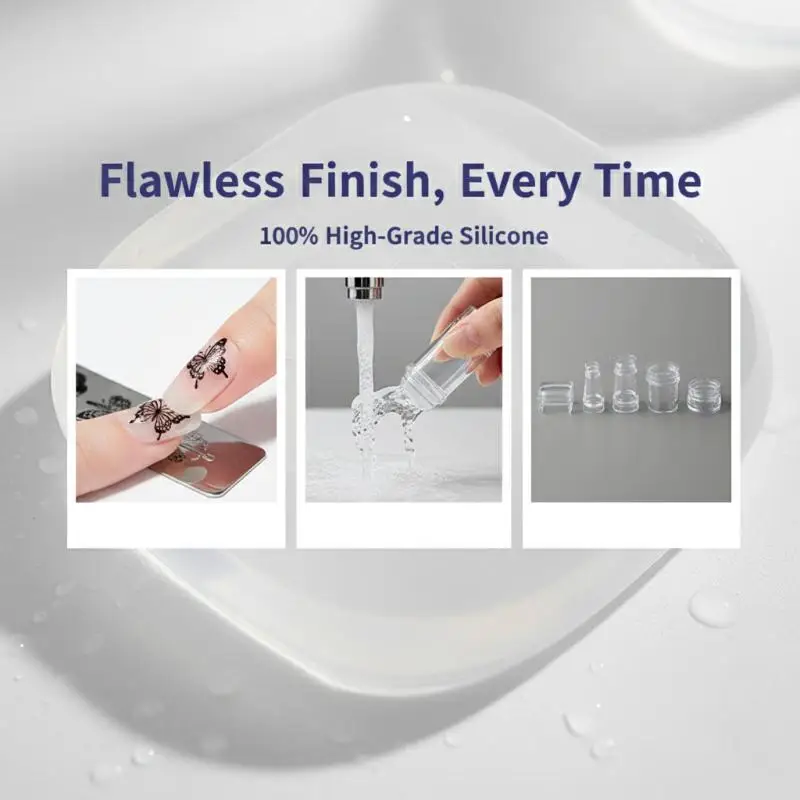 Silicone Transparent Nail Art Stamping Kit 1 Set with Plate Stamp and Polish Scraper for Professional Nail Design
