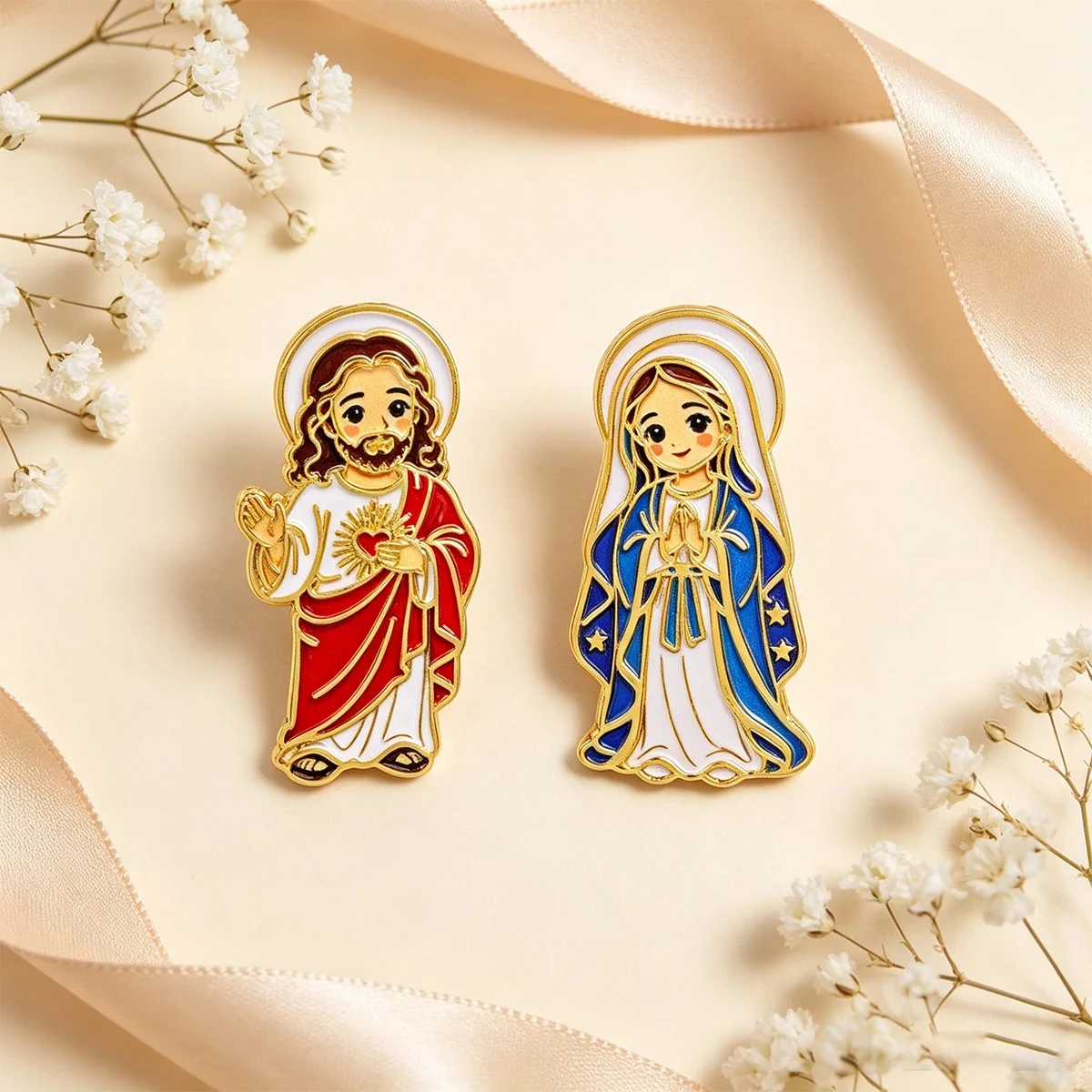 2pcs Religious Virgin Mary Enamel Pin Brooch Jesus Badge Vintage Faith Jewelry Gift for Women Clothes Backpack Accessories - view 6