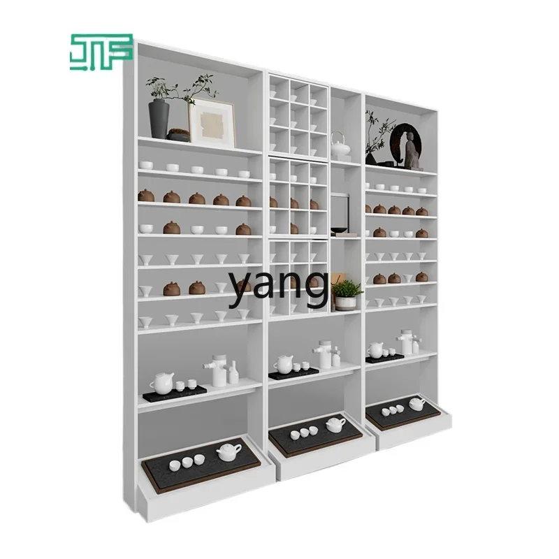 

Yjq tea shop full wall white display rack against the wall display tea set simple combination shelf