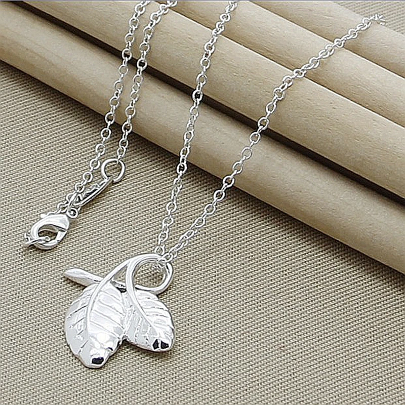 

New 925 Sterling Silver 18 Inches Fine 20MM Leaf Necklace For Women Gift Fashion Charm Wedding Party Jewelry
