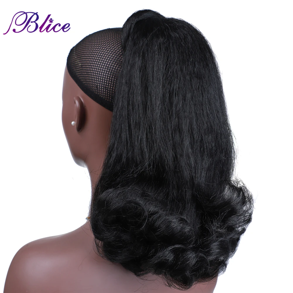 Blice-Kinky reta extensões sintéticas do cabelo, grampo em hairpieces, preto, marrom, envoltório em torno rabo de cavalo