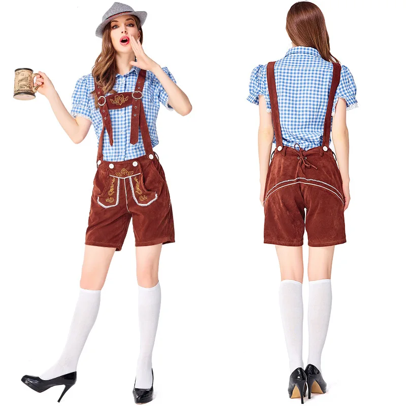Damen Lederhosen- und Hemd-Outfit Oktoberfest Trachtenkostüm Parade Kneipen-Kellnerin-Outfit Cosplay Festliches Partykleid – Detail 11