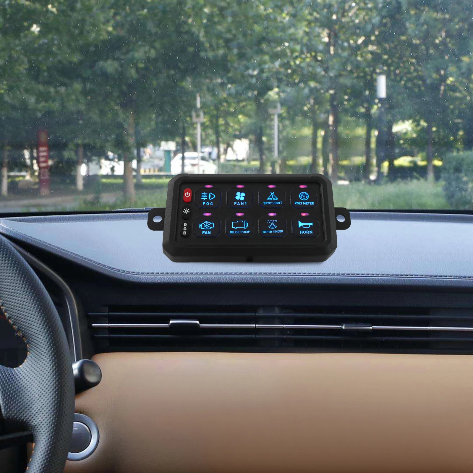 8/12 ギャングスイッチパネル、アプリ制御、調整可能な明るさと光の色、12V-24Vの車、トラック用