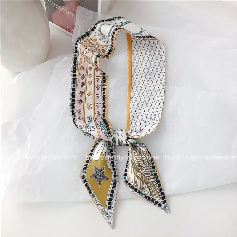 2024 French Versatile Tarot Goddess Sun Ladies 100% Twill Silk Scarf Decoration Long Strip Tie Binding Bag Ribbon