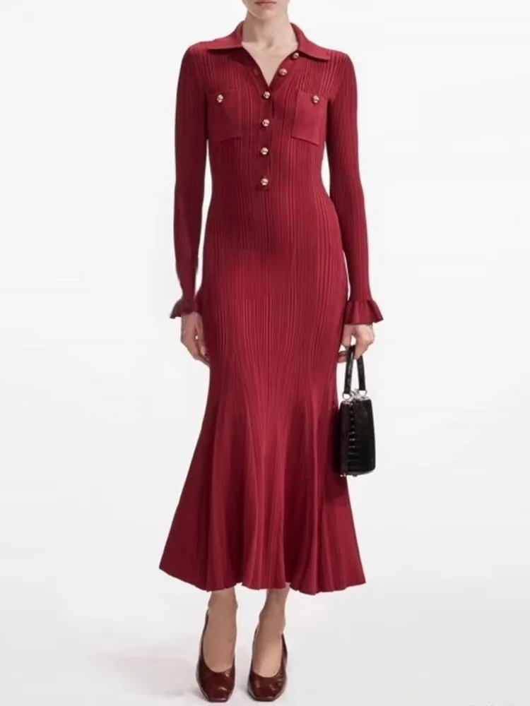 

Вязаное платье с длинным рукавом и воротником-стойкой, облегающее, с завышенной талией, осеннее, для повседневной носки, женское, модное, цельное