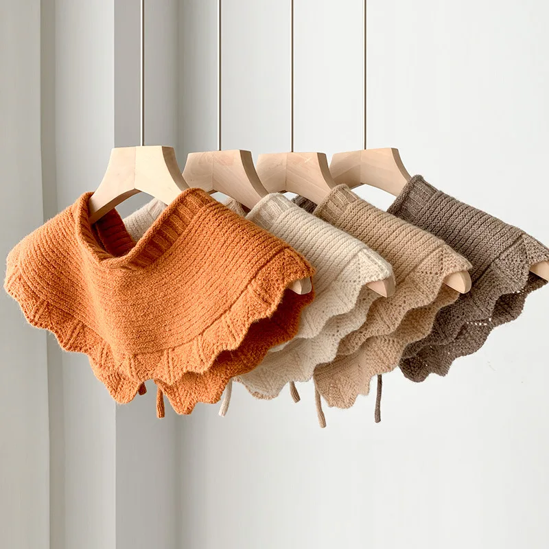 Women's Cape Doll Collar Women's Autumn and Winter New Knitted Shoulder and Fake Collar Versatile Woolen Shawl
