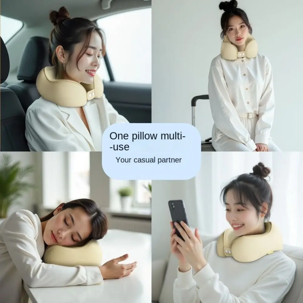 

Soft U-shaped Pillow Foldable Comfortable Travel Pillow Breathable with Storage Bag Sleeping Neck Pillow Office/School