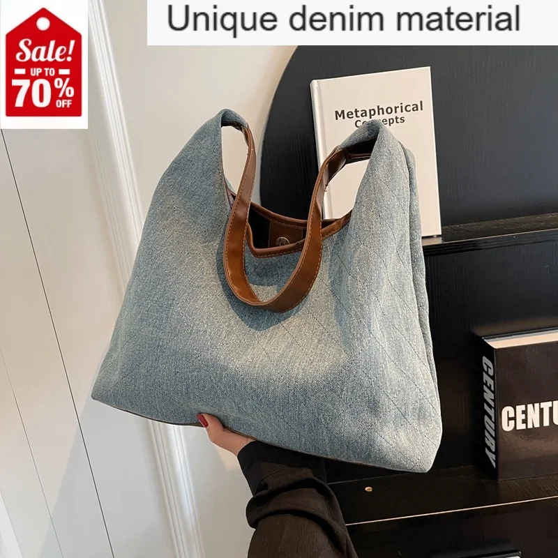 

New Large Capacity Bag Vintage Denim Shoulder Bag Tote Bucket Bag for Women