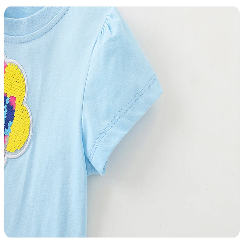Jumping Meters 2-7T New Arrival Cotton Girls Tees Beading Summer Toddler Clothes Kids Tops Children\'s Tshirts