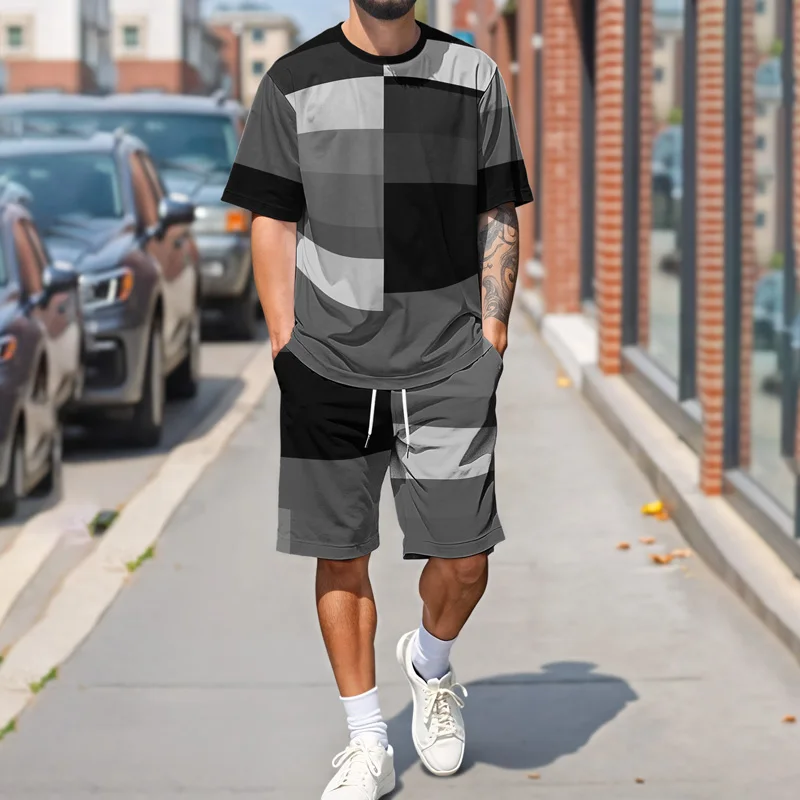 صيف جديد رجل عارضة تي شيرت البدلة الرجعية الأزياء الهندسة طباعة تصميم البوليستر النسيج الجلد ودية مريحة #4