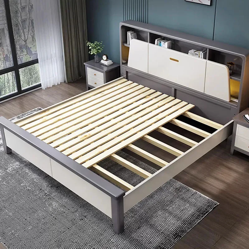 High-End-Doppelbett, ästhetischer modularer Stauraum, King-Size-Bett, Doppelbett, Rahmen, moderne multifunktionale Cama De Casal nordische Möbel